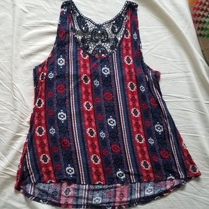 NWOT Red, white, & blue Aztec print top
